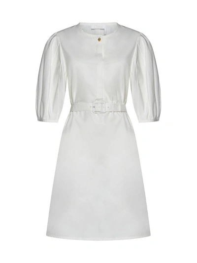 Chloé Cotton Dress With Crew Neck And Flared Hemline In White
