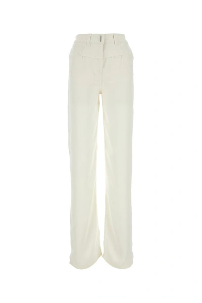 Givenchy Woman Ivory Viscose And Denim Jeans In White