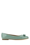 Ferragamo Varina Bow Ballet In Light Blue Patent Leather In Green