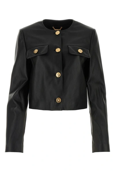 VERSACE VERSACE WOMAN BLACK LEATHER JACKET