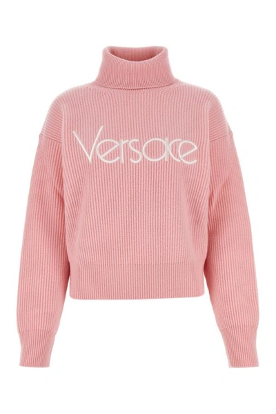 Versace Woman Pink Wool Sweater In Pastel