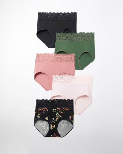 Soma 5-pack Women's Embraceable Super Soft Lace Brief Underwear In Botanica Flora Mlt Pk Size Xs |
