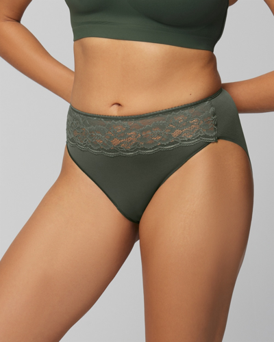 Soma Women's No Show Microfiber With Lace High-leg Underwear In Green Size Large |  Vanishing Edge Pa