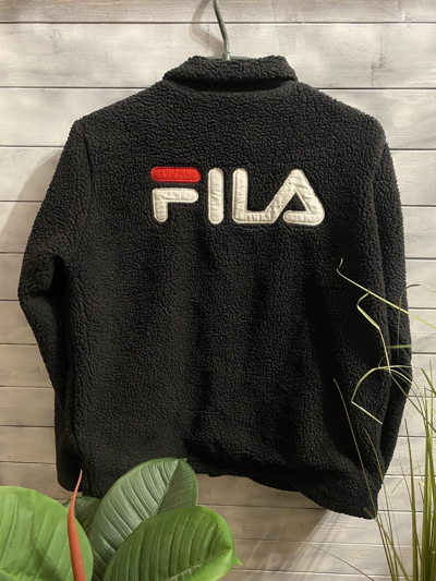 Pre-owned Fila Teddy Sherpa  Big Logo. Y2k Style. Avant-garde In Black