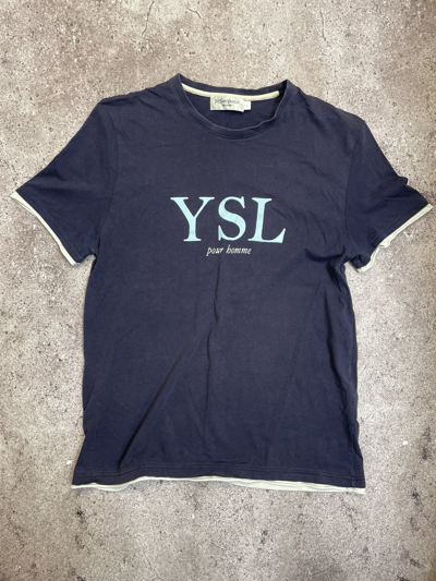 Pre-owned Vintage X Yves Saint Laurent Ysl Yves Saint Laurent Vintage Big Logo Tee In Blue