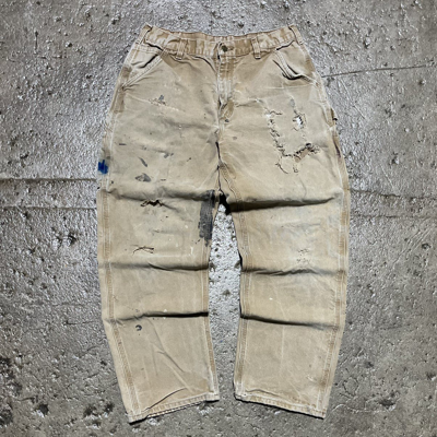 Pre-owned Carhartt X Vintage Crazy Vintage Carhartt Carpenter Workwear Jeans Thrashed Y2k In Tan