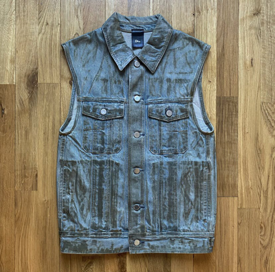 Pre-owned Dior Homme Ss04 Strip Waxed Vest In Blue Denim