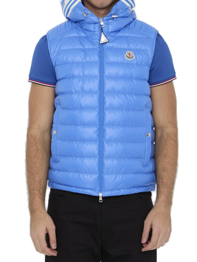 Moncler Hooded Quilted Gilet In Blue