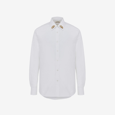 Alexander Mcqueen Embroidered Collar Shirt In Optic White