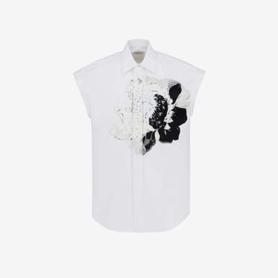 Alexander Mcqueen Dutch Flower Sleeveless Shirt In Optic White