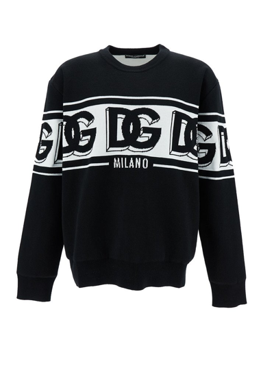 Dolce & Gabbana Intarsia Knitted Crewneck Jumper In Black