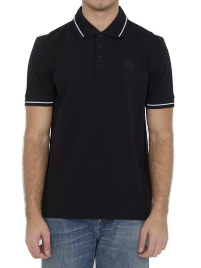 Moncler Logo Patch Polo Shirt In Black