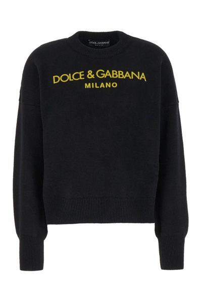 Dolce & Gabbana Logo Printed Knit Jumper In Nero Giallo