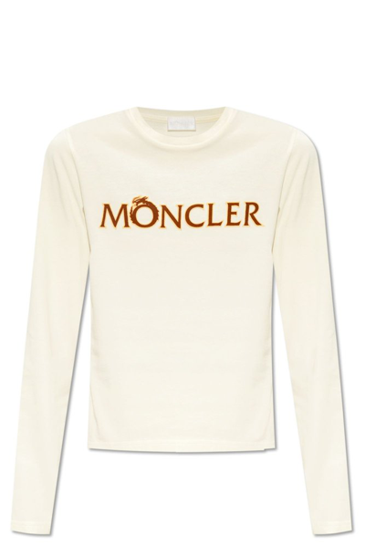 Moncler Flocked Logo Crewneck T In White