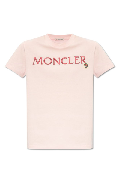 Moncler Logo Printed Crewneck T In Pink