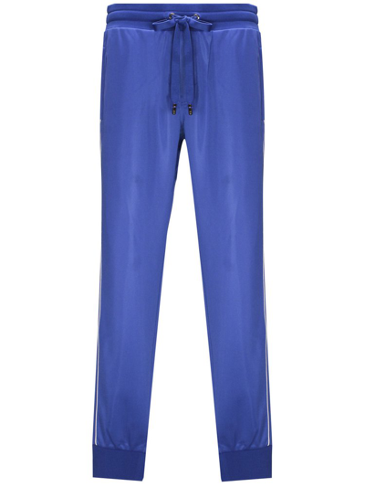 Dolce & Gabbana Logo Plaque Drawstring Track Pants In Blue