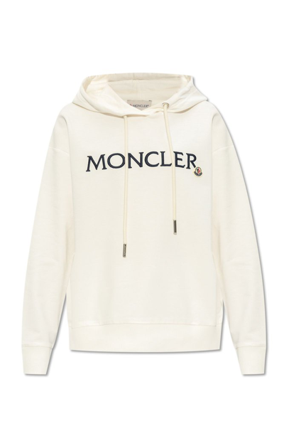 Moncler Logo-embroidered Drawstring Cotton Hoodie In White