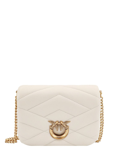Pinko Love Birds Buckle Quilted Shoulder Bag In White