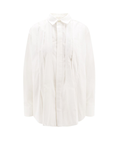 Sacai Pleated Long-sleeve Blouse In White