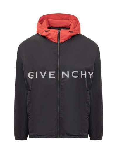 Givenchy Logo Printed Hooded Windbreaker In Multi