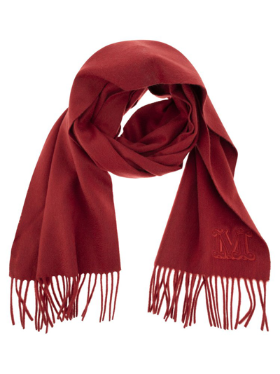 Max Mara Logo Embroidered Fringed Scarf In Red