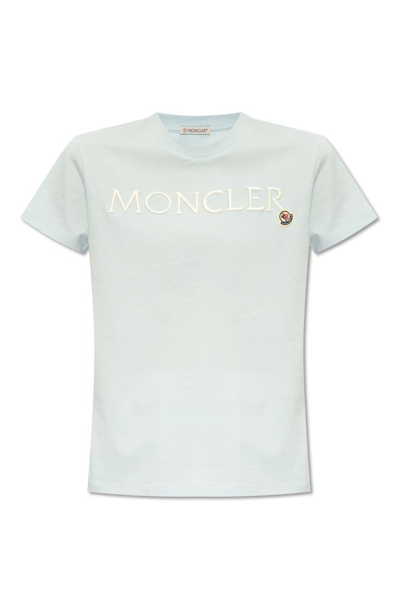 Moncler Logo Printed Crewneck T In Clear Blue