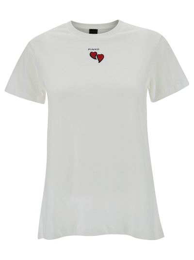 Pinko Heart Embellished Crewneck T In White