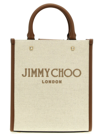 Jimmy Choo Avenue Logo Embroidered Mini Tote Bag In Beige