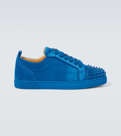 Christian Louboutin Louis Junior Spikes Cap-toe Suede Sneakers In Blue