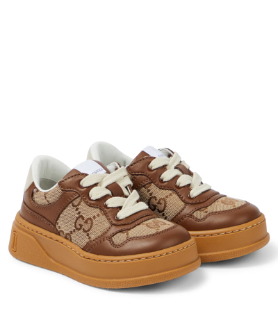 Gucci Kids' Leather Sneakers In Brown