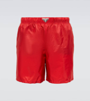 Prada Enamel-logo Swim Shorts In Red