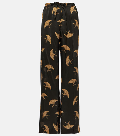 Dries Van Noten Puvis Satin Printed Pants In Black