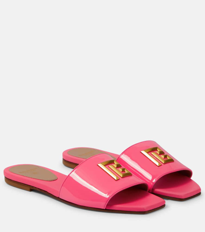 Balmain Dafne Logo标牌皮质拖鞋 In Pink