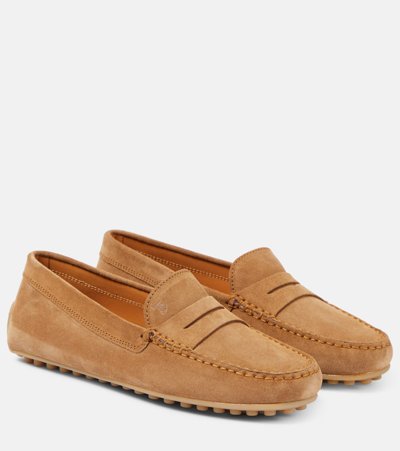 Tod's City Gommino Suede Loafers In Brown