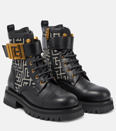 Balmain Charlie Monogram Leather Combat Boots In Multicoloured
