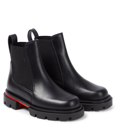 Christian Louboutin Kids' Marchacroche Leather Ankle Boots In Black