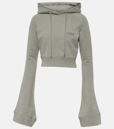 Vetements Cotton-blend Jersey Cropped Hoodie In Grey
