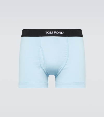 Tom Ford Cotton-blend Boxer Briefs In Blue