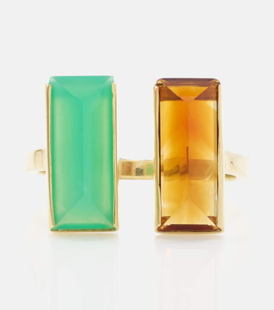 Aliita Bi Maxi 9kt Gold Ring With Chrysoprase And Citrine In Multicoloured
