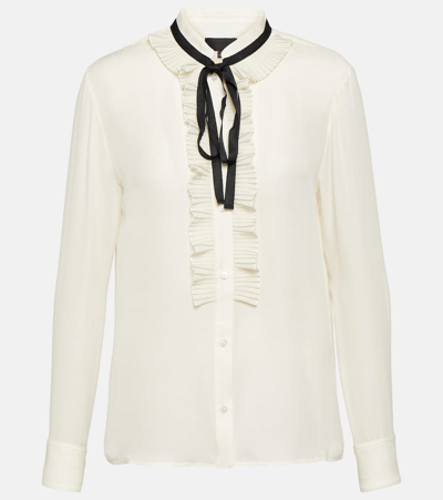 Nili Lotan Bertille Ruffle Contrast-tie Shirt In Ivory