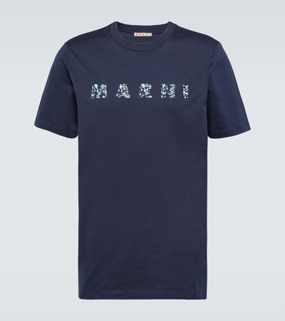 Marni Logo-print Cotton T-shirt In Blue