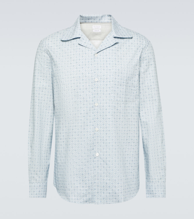 Brunello Cucinelli Printed Cotton Shirt In Blue