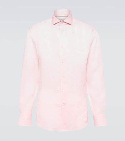 Brunello Cucinelli Linen Shirt In Pink