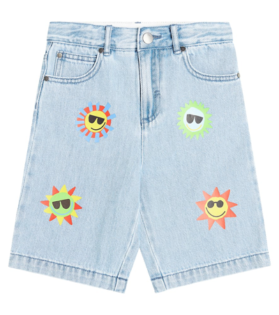 Stella Mccartney Kids' Denim Shorts For Boy With Multicolor Sun In Multicoloured