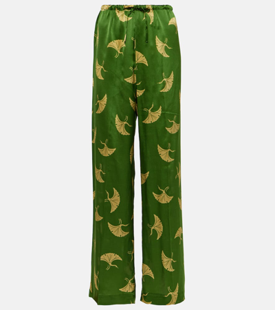 Dries Van Noten Puvis Satin Printed Pants In Green