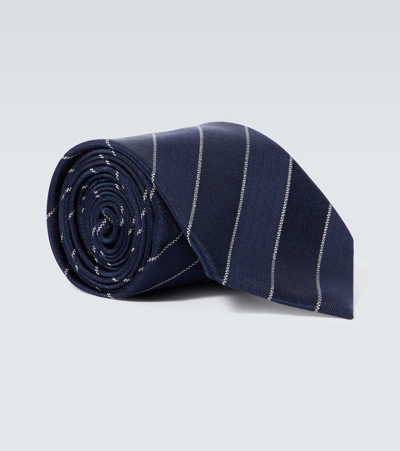 Brunello Cucinelli Striped Silk Tie In Blue