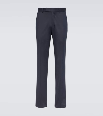 Zegna Cotton-blend Straight Trousers In Black