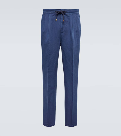 Brunello Cucinelli Linen And Cotton Pants In Blue