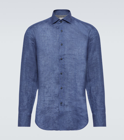 Brunello Cucinelli Linen Shirt In Blue