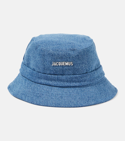 Jacquemus Logo Canvas Bucket Hat In Blue